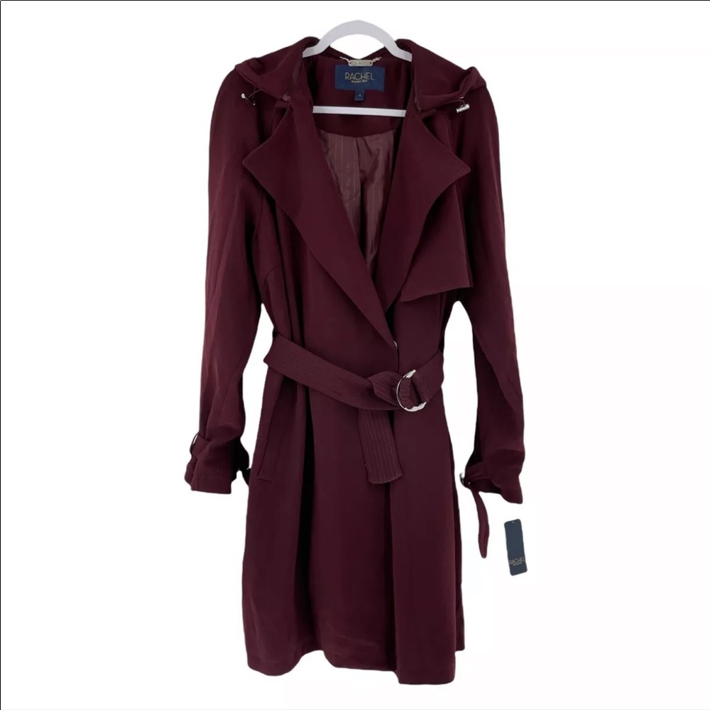 Rachel Roy Water Repellent Crepe Hooded Trench Coat Wine Plus Sizes 1X-3X $245 - Picture 2 of 8